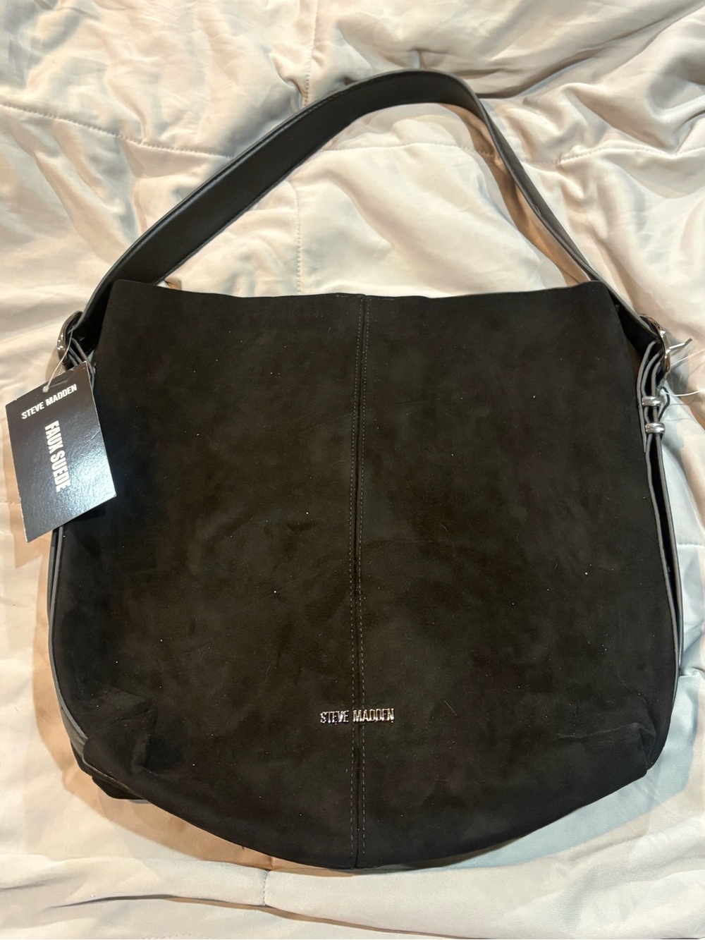 Steve Madden Black Suede Shoulder Hobo Bag